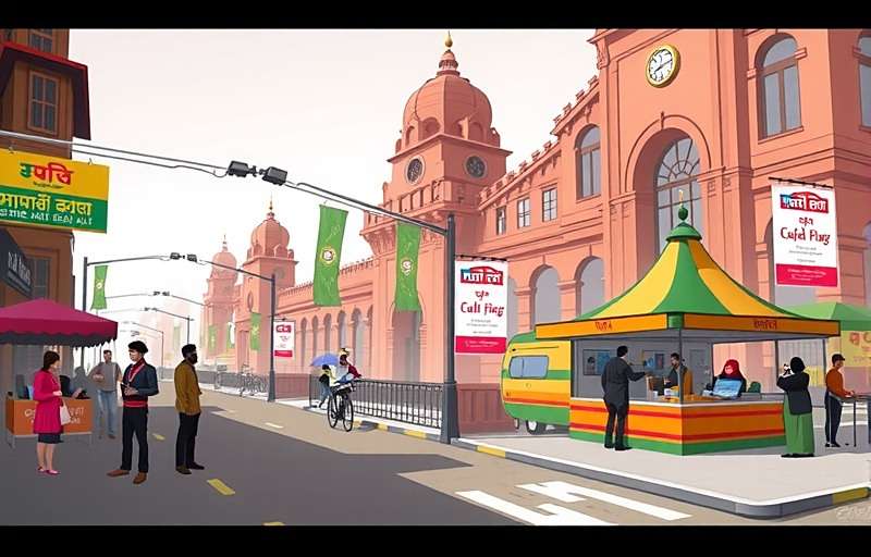 Concept art for VadaPavVoyage Delhi expansion showing Chandni Chowk street food scene with paratha and chaat stalls