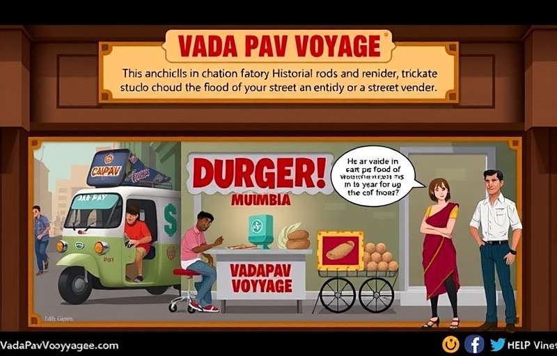 VadaPavVoyage educational section showing historical photos of Mumbai street food vendors alongside in-game characters